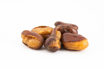 Crispy broad beans on white background