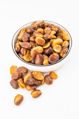 Crispy broad beans on white background