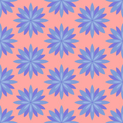 Cute seamless pattern with hand drawn doodle flower head in simple childish style. Spring vector background, botanical kid ditsy backdrop