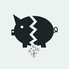Broken piggy bank vector icon illustration sign