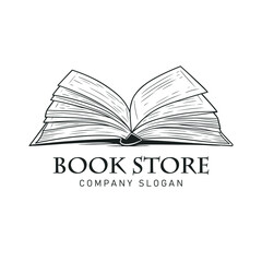 Black and white open book vector logo illustration on white background