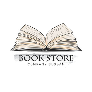 Open book logo watercolor vector painting on white background 