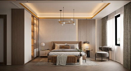 3d render of luxury hotel room - obrazy, fototapety, plakaty
