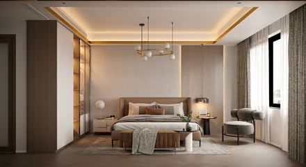Foto op Plexiglas 3d render of luxury hotel room © murattellioglu