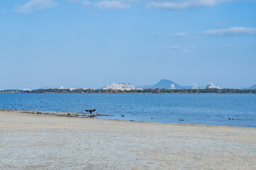 冬の青空と湖岸