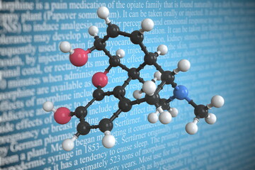 Morphine scientific molecular model, 3D rendering