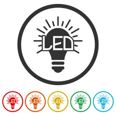 LED light bulb ring icon, color set