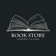 Black and white open book vector logo illustration on white background