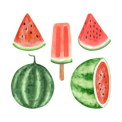 Watercolor watermelon clipart set, summer ripe fruit, Watermelon party