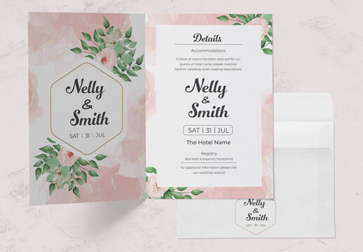 Wedding Invitation Cards with Watercolor Flowers