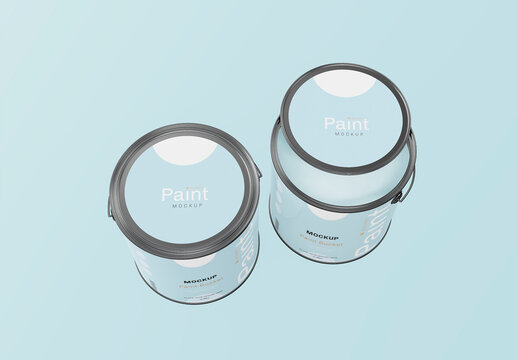 Top View of Two Paint Buckets One of Them Open Mockup