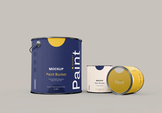 Metal Paint Buckets Mockup Set