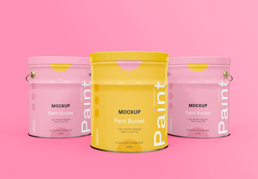 Front View of Three Paint Can Mockup