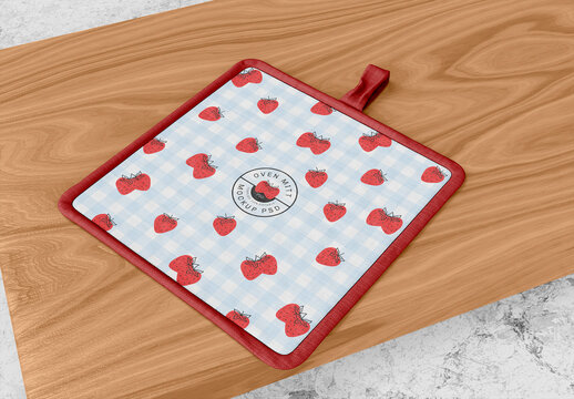 Potholder on Wooden Board on Marble Counter Top Mockup