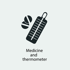 Medicine and thermometer vector icon illustration sign