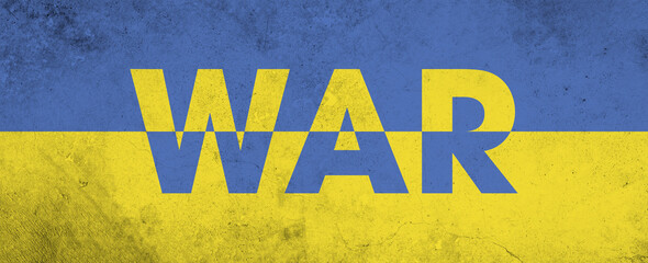 War written on the Ukrainian flag - Armed conflict between Ukraine and Russia - Invasion of Ukraine