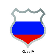 Flat shield flag of Russia icon. Simple isolated button. Eps10 vector illustration.