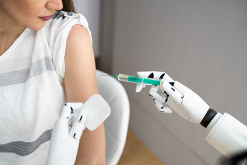 Robot Doctor Injecting Patient Arm