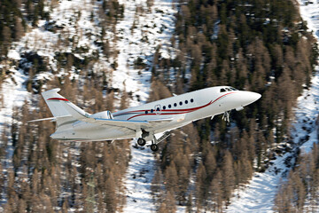 A private jet taking off at the Engadine St Moritz airport