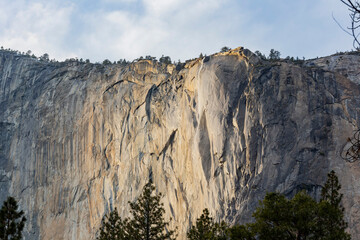 Sunny view of the horsetail fall in Yosemite National Park