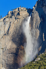 Sunny view of the upper Yosemite Falls of Yosemite National Park