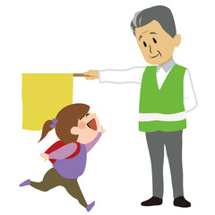 登下校中の子どもと見守りボランティア