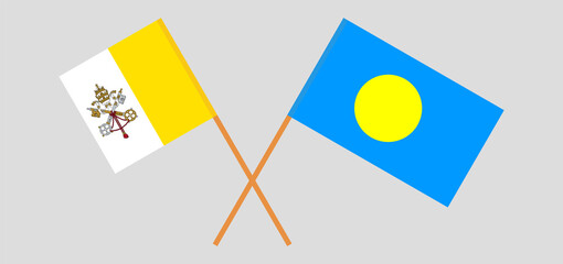 Crossed flags of Vatican and Palau. Official colors. Correct proportion