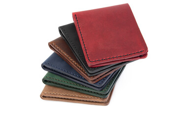 Handmade Genuine Leather wallet credit card holder, Ladies and women Leather wallet, white background