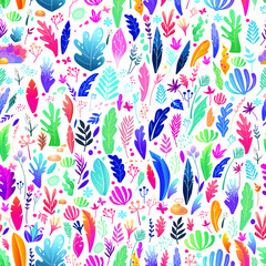 Seamless Pattern with floral elements in trendy abstract style 
