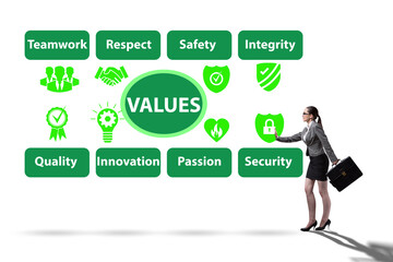 Businesswoman in the corporate values concept