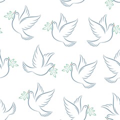 Dove of peace. Seamless pattern. Vector illustration.