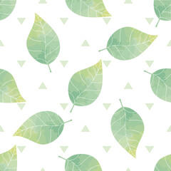 Watercolor leaves seamless pattern. Green leaf limitless floral textile fabric wrap paper spring background