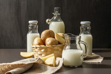 Alternative potato milk, trendy non-dairy drink. Lactose free vegan plant beverage