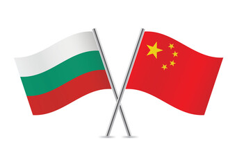 Bulgaria and China crossed flags. Bulgarian and Chinese flags, isolated on white background. Vector icon set. Vector illustration.
