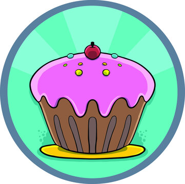 an illustration of a muffin cake with cherry top