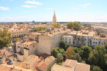 Obraz premium Beautiful aerial view over the historic center of Montpellier in southern France and capital of the Herault department