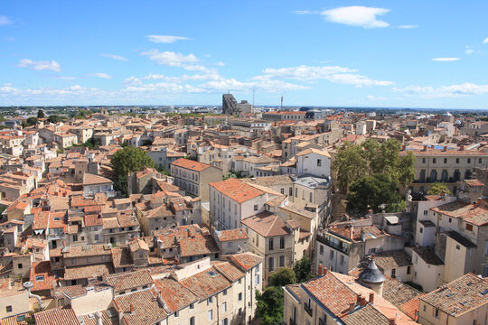Beautiful aerial view over the historic center of Montpellier in southern France and capital of the Herault department