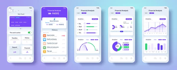 Fotobehang Neomorphism bank app interface design on smartphone screen. Online banking app concept design. UI, UX, GUI set with wallet.  Diagrams, clean and simple app interface. Vector illustration © ZinetroN