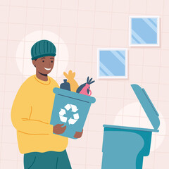 male collecting trash for recycling