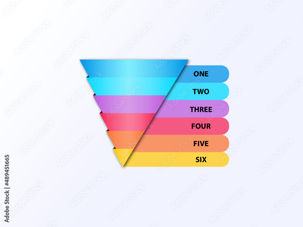 Poster 6-layer pyramid infographic with 3d effect for business presentations as configurable template