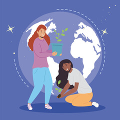 women caring a plants