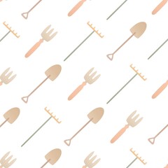 cute spring pattern for kids - gardening tools on a white background