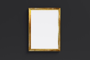 Golden rectangle frame isolated on black background. 3D render. 3D illustration.