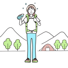 Mountaineering girls camping girls rehydrating.