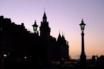 Fototapeta na wymiar The silhouette of the roof of the Conciergerie palace. The 25th February 2022, Paris, France.