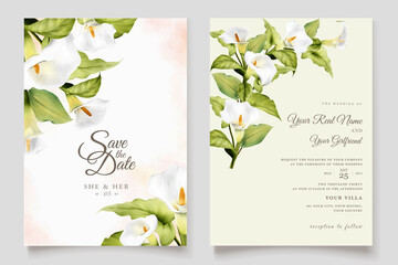 watercolor floral lily wedding invitation card set
