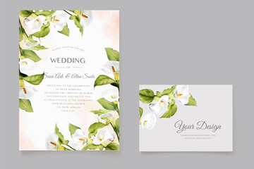 watercolor floral lily wedding invitation card set