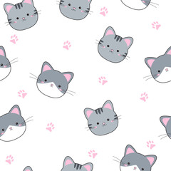 Cat seamless pattern on white background vector illustration