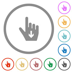 Hand cursor down solid flat icons with outlines
