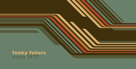 Abstract 1970's background design in futuristic retro style with lines. Vector illustration. - obrazy, fototapety, plakaty
